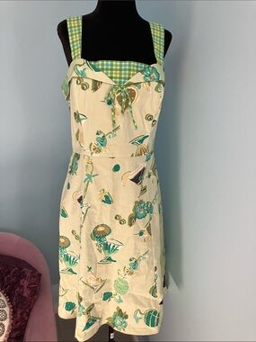 Sangria Green Dress with Teal and Green Cocktail Print